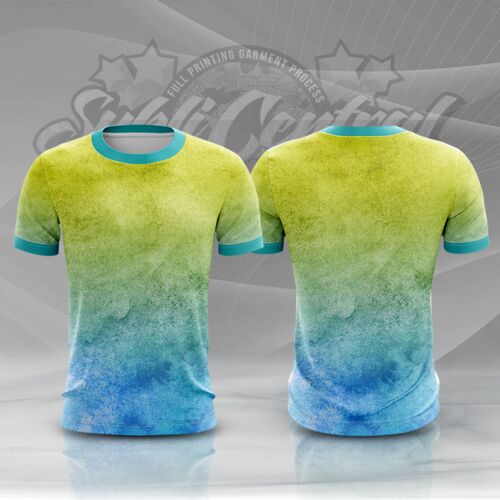 Green Gradient Water Color Full Print Roundneck Shirt Thumbnail