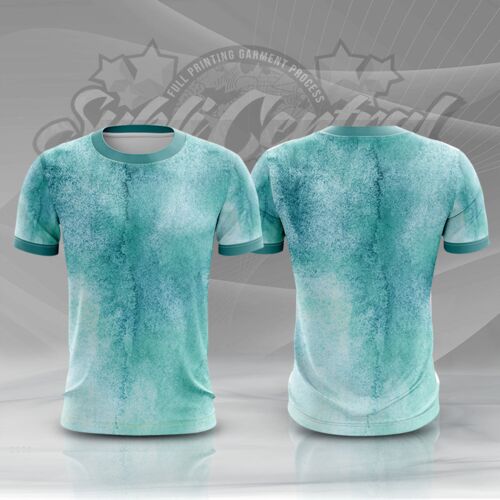 Blue Green Water Color Full Print Roundneck Shirt Thumbnail