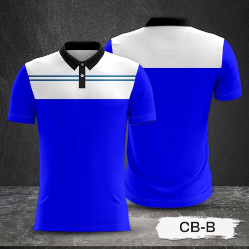 White and Blue Combination Full Sublimation Polo Shirt Thumbnail